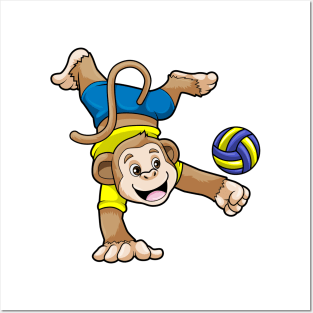 Monkey at Sports with Volleyball Posters and Art